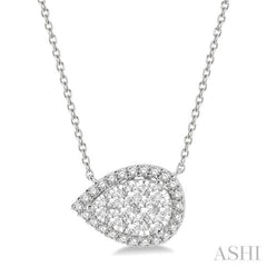 Pear Shape East-West Halo Lovebright Essential Diamond Necklace