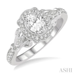 Oval Shape Halo Diamond Engagement Ring