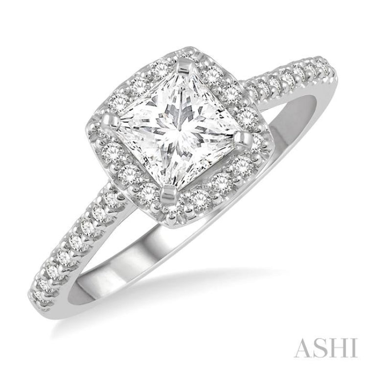 Princess Shape Halo Diamond Engagement Ring