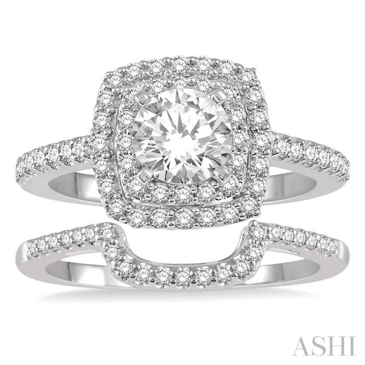 Round Shape Halo Diamond Wedding Set