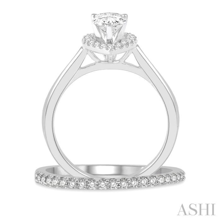 Pear Shape Halo Diamond Wedding Set