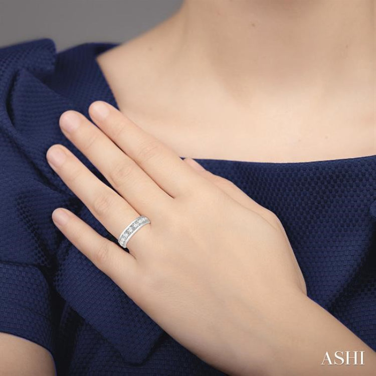 2 Ctw Channel Set 11 Stone Round Cut Diamond Wedding Band in 14K White Gold