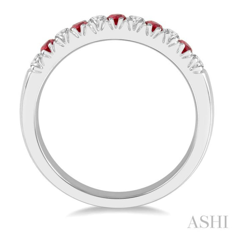 2 MM Ruby and 1/5 Ctw Round Cut Diamond Precious Wedding Band in 14K White Gold