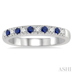 2 MM Sapphire and 1/5 Ctw Round Cut Diamond Precious Wedding Band in 14K White Gold