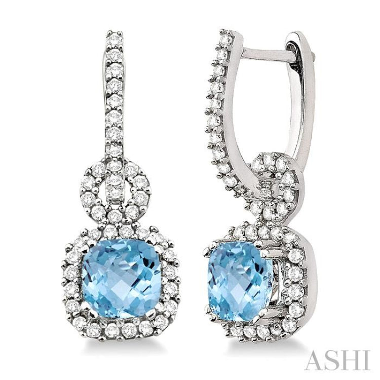 Cushion Shape Gemstone & Halo Diamond Earrings