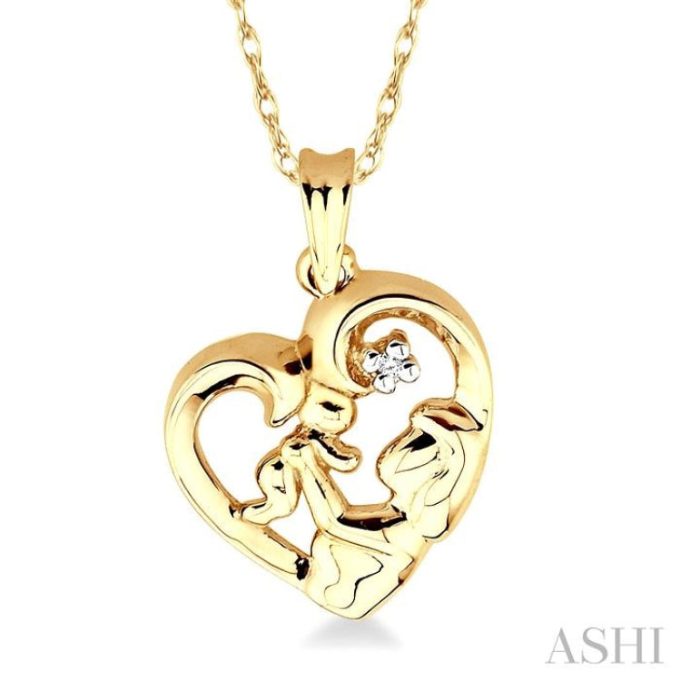 Heart Shape Mom & Child Diamond Fashion Pendant