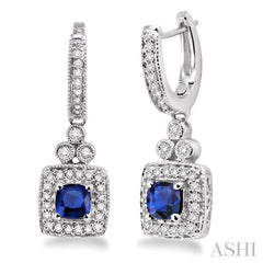 Cushion Shape Gemstone & Halo Diamond Earrings