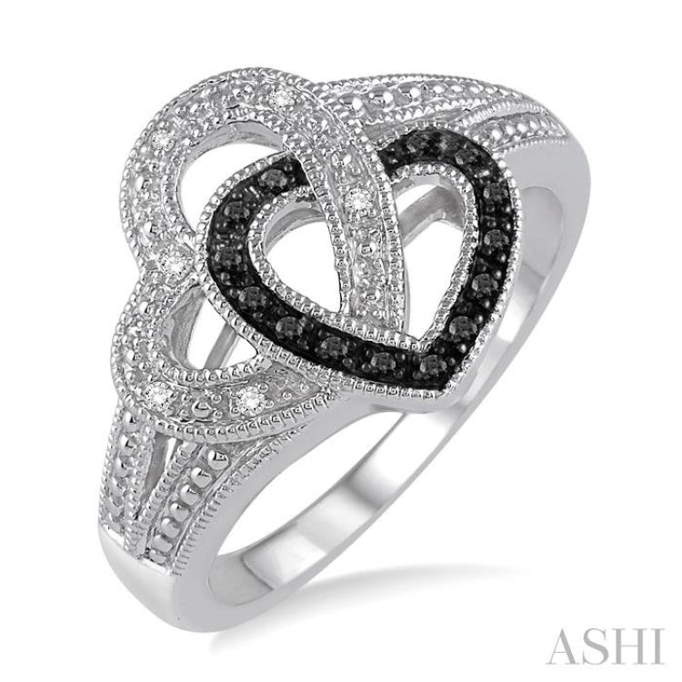 Silver Heart Shape Black Diamond Fashion Ring