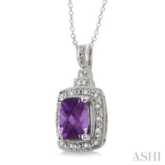 Silver Cushion Shape Gemstone & Diamond Pendant