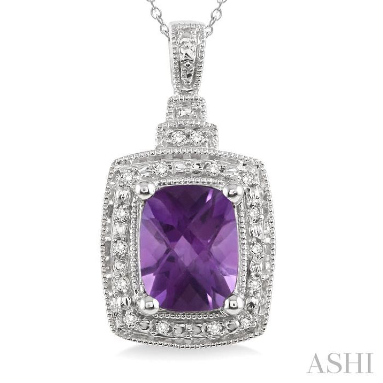 Silver Cushion Shape Gemstone & Diamond Pendant