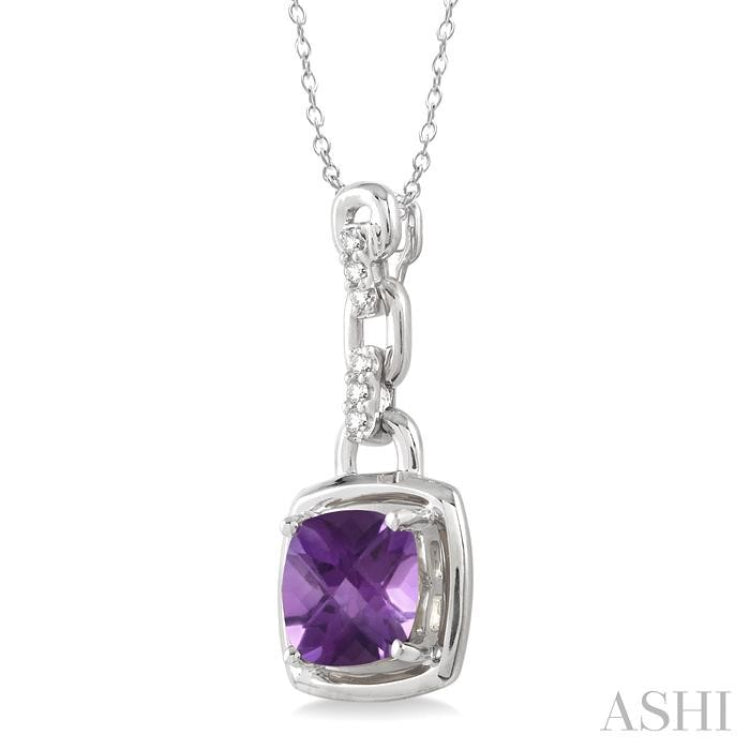 8x8 MM Cushion Checker Amethyst and 1/20 Ctw Round Cut Diamond