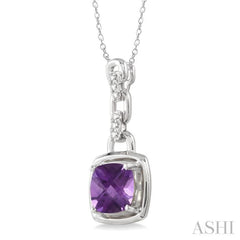 Silver Cushion Shape Gemstone & Diamond Pendant