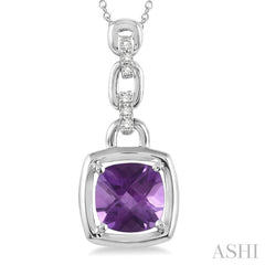 Silver Cushion Shape Gemstone & Diamond Pendant