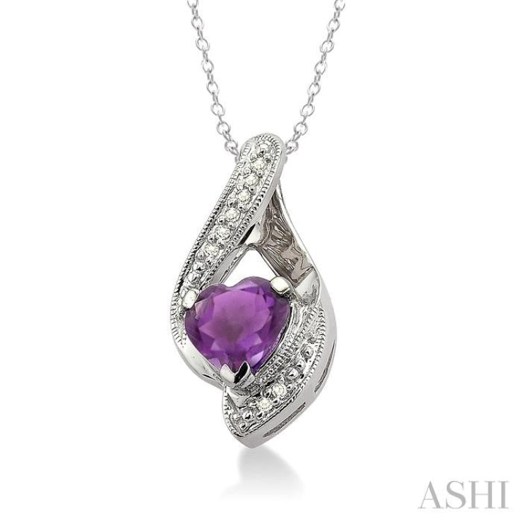 Silver Heart Shape Gemstone & Diamond Fashion Pendant