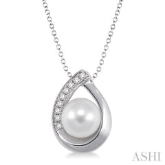 Silver Pearl & Diamond Pendant