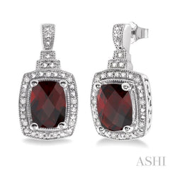 Silver Cushion Shape Gemstone & Diamond Earrings