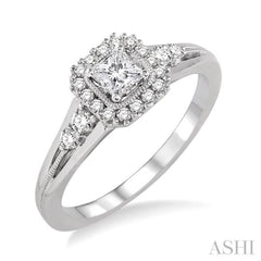 Princess Shape Halo Diamond Engagement Ring