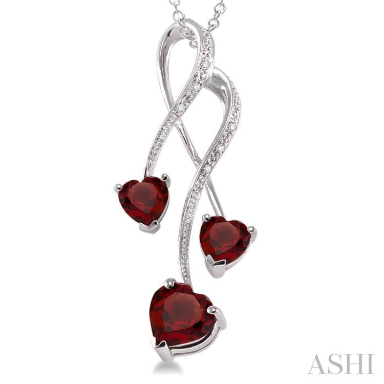 Silver Triple Heart Shape Gemstone & Diamond Pendant