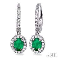 Oval Shape Gemstone & Halo Diamond Earrings