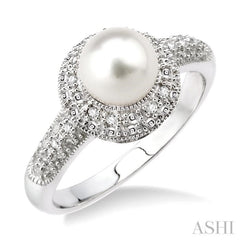 Silver Pearl & Diamond Ring