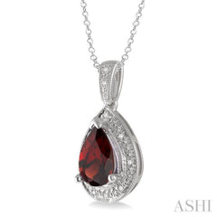 Silver Pear Shape Gemstone & Diamond Pendant