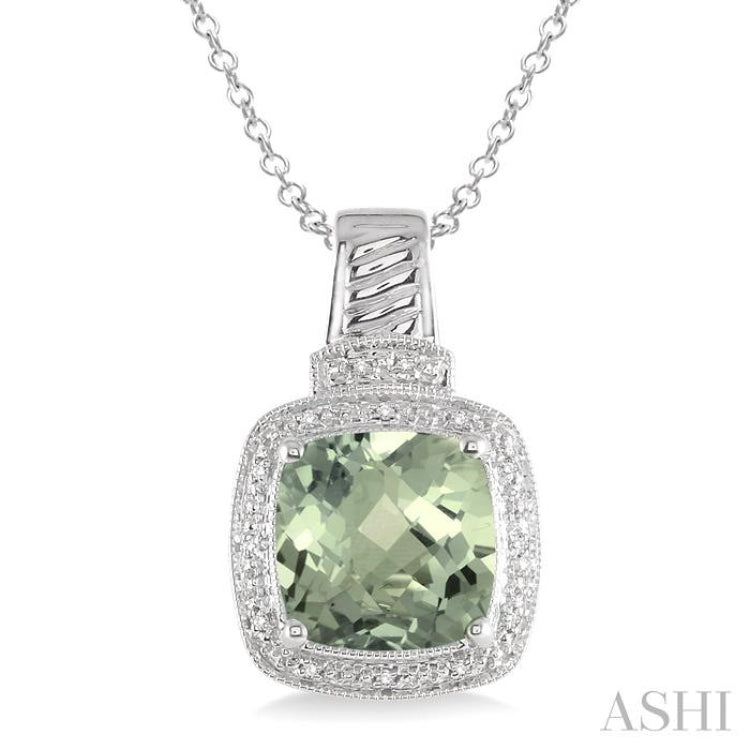 Silver Cushion Shape Gemstone & Diamond Pendant