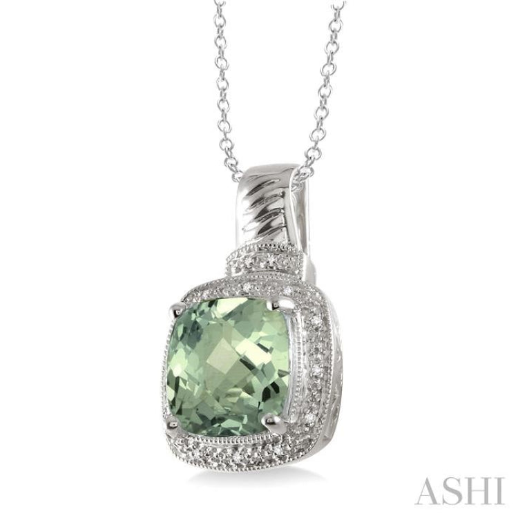 Silver Cushion Shape Gemstone & Diamond Pendant