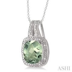 Silver Cushion Shape Gemstone & Diamond Pendant