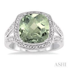 Silver Cushion Shape Gemstone & Diamond Ring