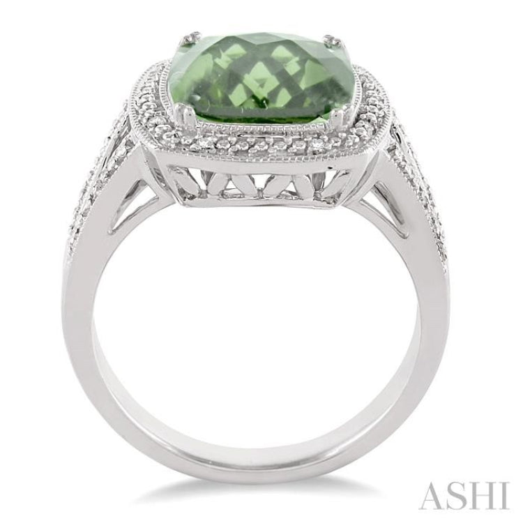 Silver Cushion Shape Gemstone & Diamond Ring