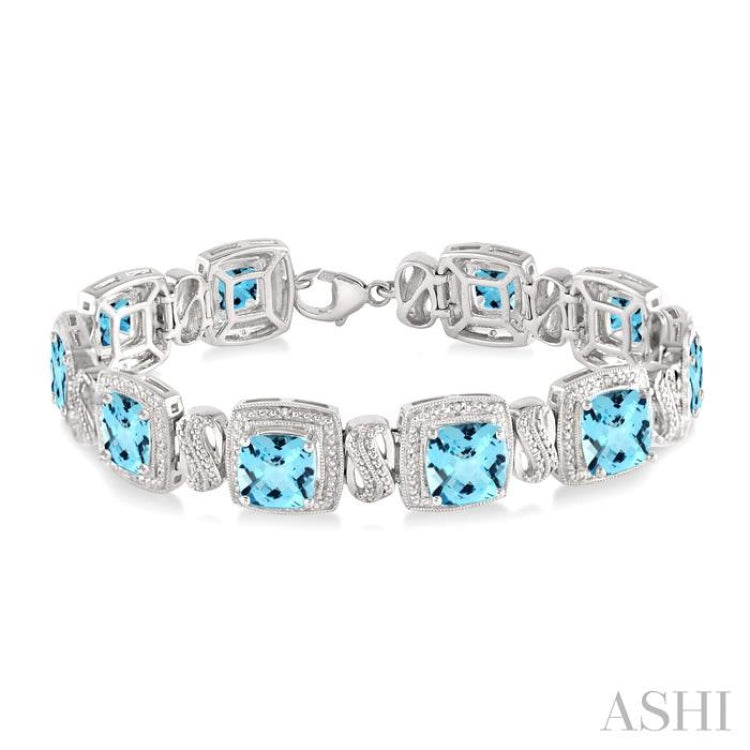 Silver Cushion Shape Gemstone & Diamond Bracelet