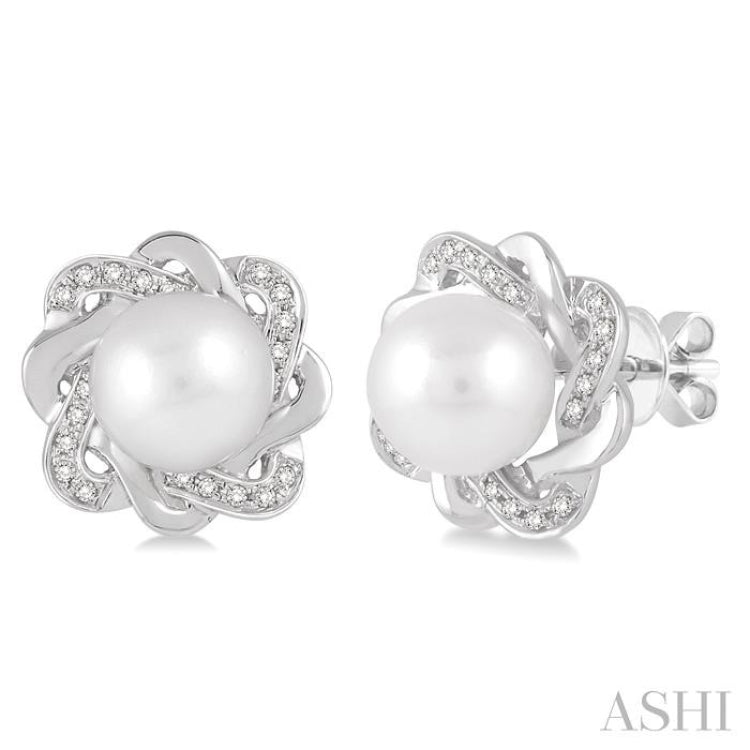 Silver Pearl & Diamond Earrings