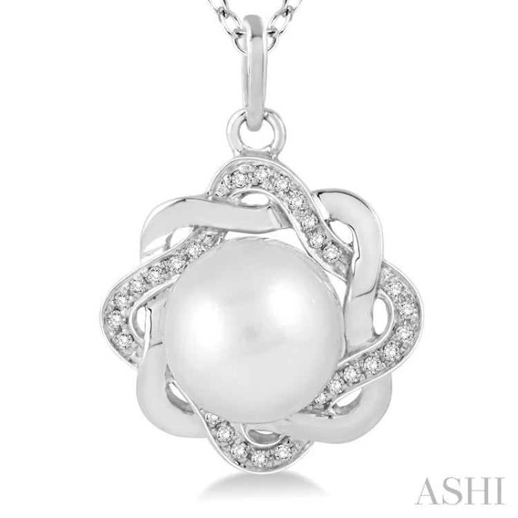 Silver Pearl & Diamond Pendant