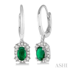 Oval Shape Gemstone & Halo Diamond Earrings