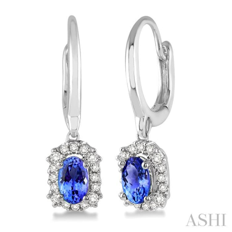 Oval Shape Gemstone & Halo Diamond Earrings