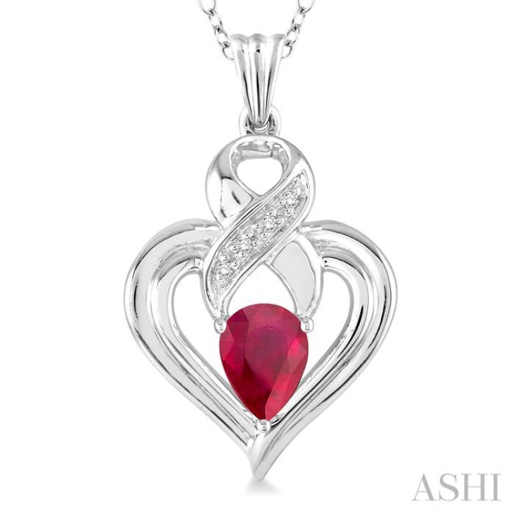 Silver Heart Shape Gemstone & Diamond Fashion Pendant