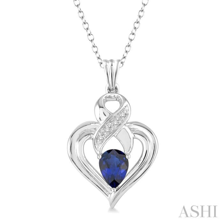 Silver Heart Shape Gemstone & Diamond Fashion Pendant