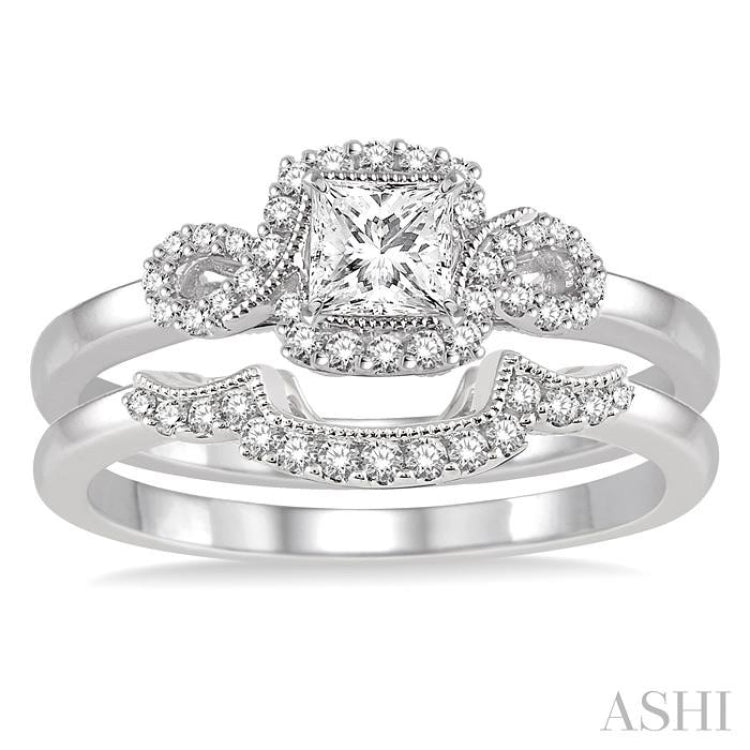 Princess Shape Halo Diamond Wedding Set