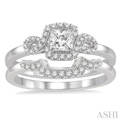 Princess Shape Halo Diamond Wedding Set