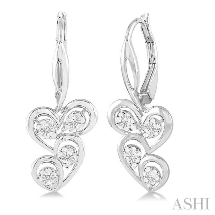 Silver Twice Heart Shape Diamond Fashion Earrings