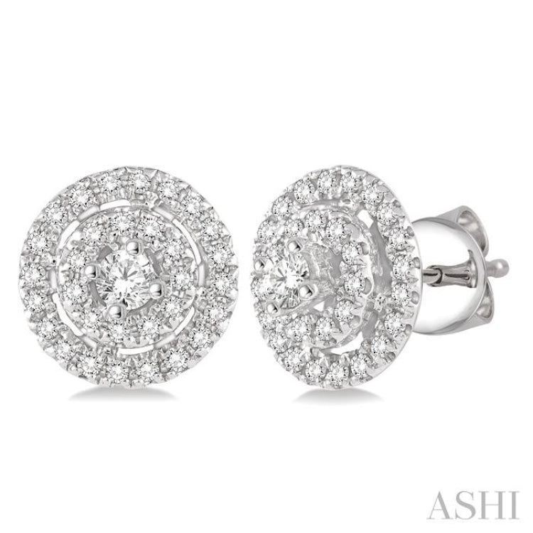 Round Shape Halo Diamond Fashion Earrings