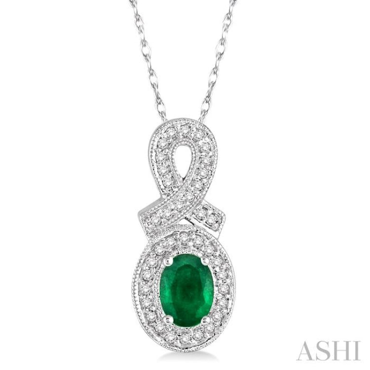 Oval Shape Gemstone & Halo Diamond Pendant