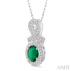 Oval Shape Gemstone & Halo Diamond Pendant