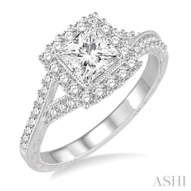 Princess Shape Halo Diamond Engagement Ring