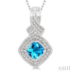 Silver Cushion Shape Gemstone & Diamond Pendant