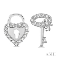 Heart Shape Lock & Key Diamond Fashion Earrings