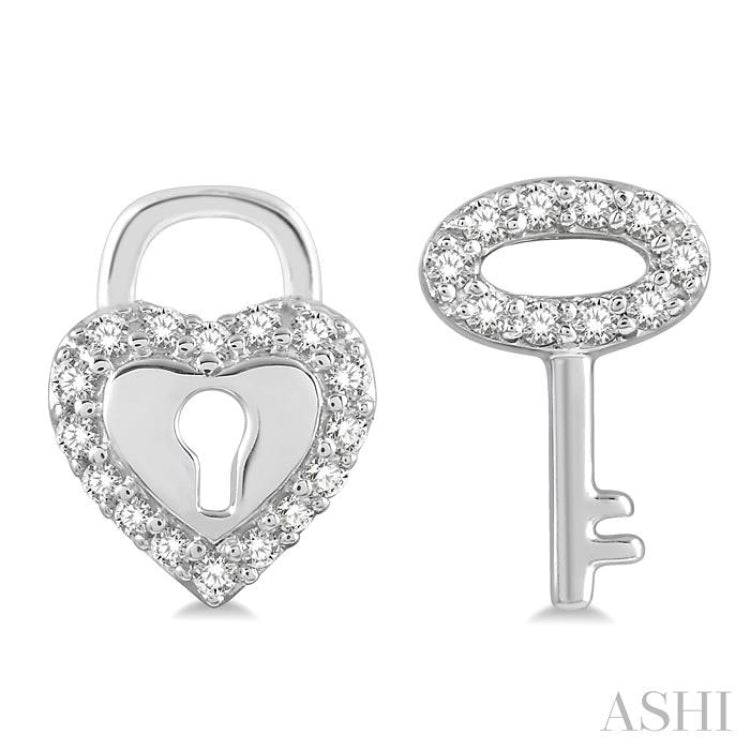 Heart Shape Lock & Key Diamond Fashion Earrings