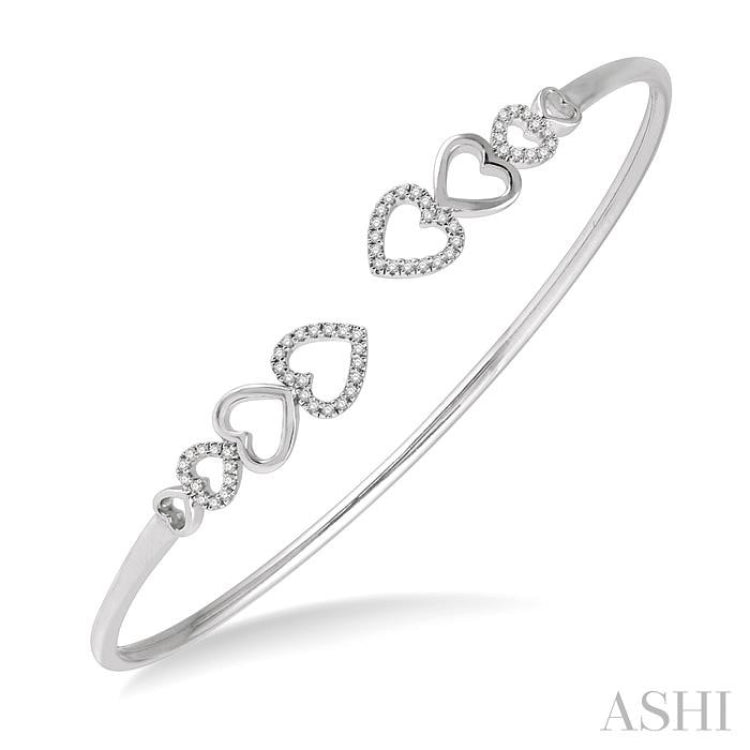 Stackable Heart Shape Diamond Flexi Open Cuff Bangle