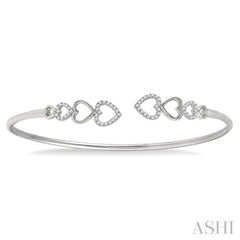 Stackable Heart Shape Diamond Flexi Open Cuff Bangle