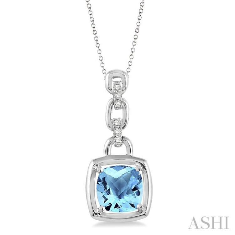 Silver Cushion Shape Gemstone & Diamond Pendant